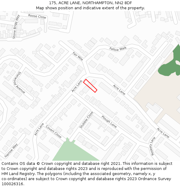 175, ACRE LANE, NORTHAMPTON, NN2 8DF: Location map and indicative extent of plot