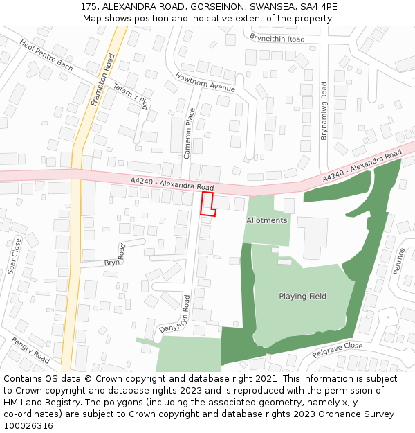 175, ALEXANDRA ROAD, GORSEINON, SWANSEA, SA4 4PE: Location map and indicative extent of plot