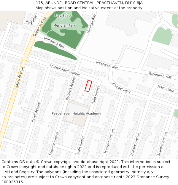 175, ARUNDEL ROAD CENTRAL, PEACEHAVEN, BN10 8JA: Location map and indicative extent of plot