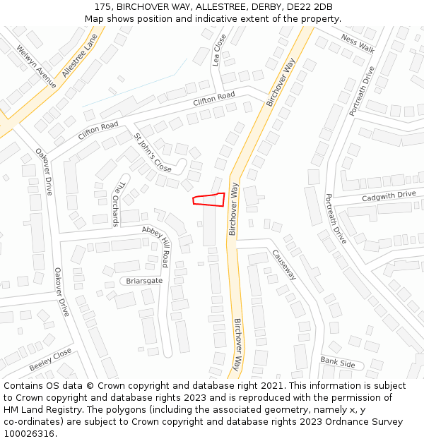 175, BIRCHOVER WAY, ALLESTREE, DERBY, DE22 2DB: Location map and indicative extent of plot