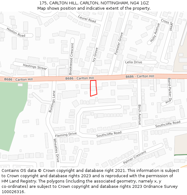 175, CARLTON HILL, CARLTON, NOTTINGHAM, NG4 1GZ: Location map and indicative extent of plot