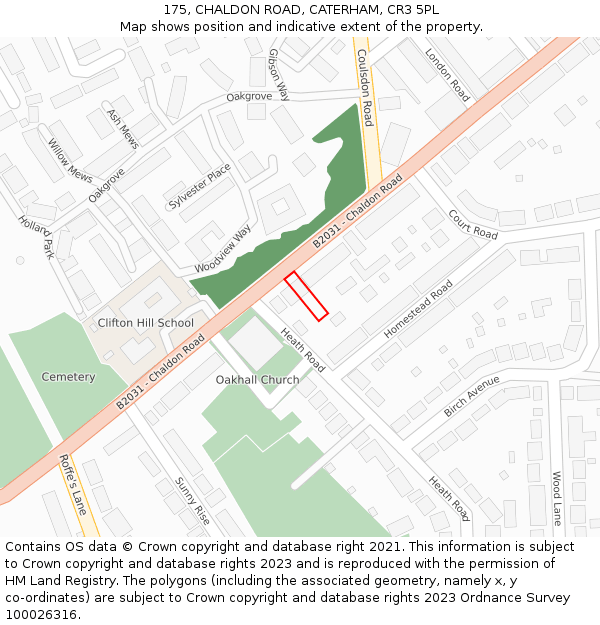 175, CHALDON ROAD, CATERHAM, CR3 5PL: Location map and indicative extent of plot
