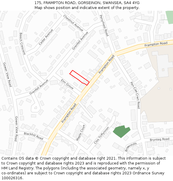 175, FRAMPTON ROAD, GORSEINON, SWANSEA, SA4 4YG: Location map and indicative extent of plot