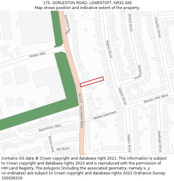 175, GORLESTON ROAD, LOWESTOFT, NR32 3AE: Location map and indicative extent of plot