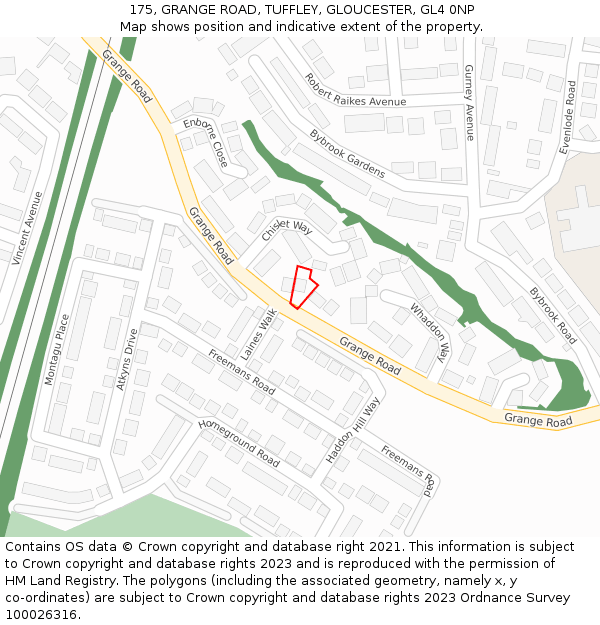 175, GRANGE ROAD, TUFFLEY, GLOUCESTER, GL4 0NP: Location map and indicative extent of plot