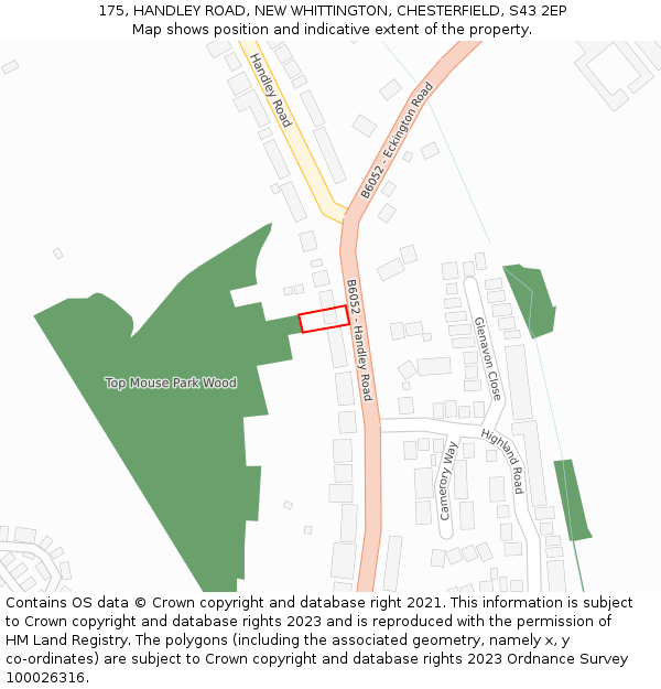175, HANDLEY ROAD, NEW WHITTINGTON, CHESTERFIELD, S43 2EP: Location map and indicative extent of plot