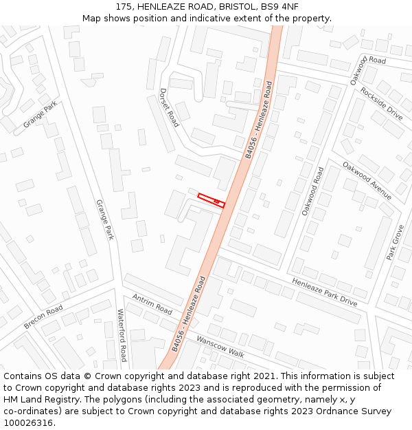 175, HENLEAZE ROAD, BRISTOL, BS9 4NF: Location map and indicative extent of plot