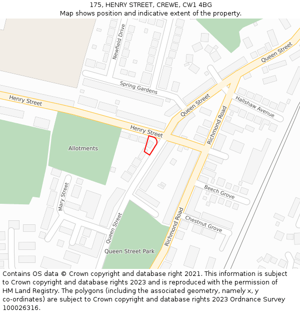 175, HENRY STREET, CREWE, CW1 4BG: Location map and indicative extent of plot