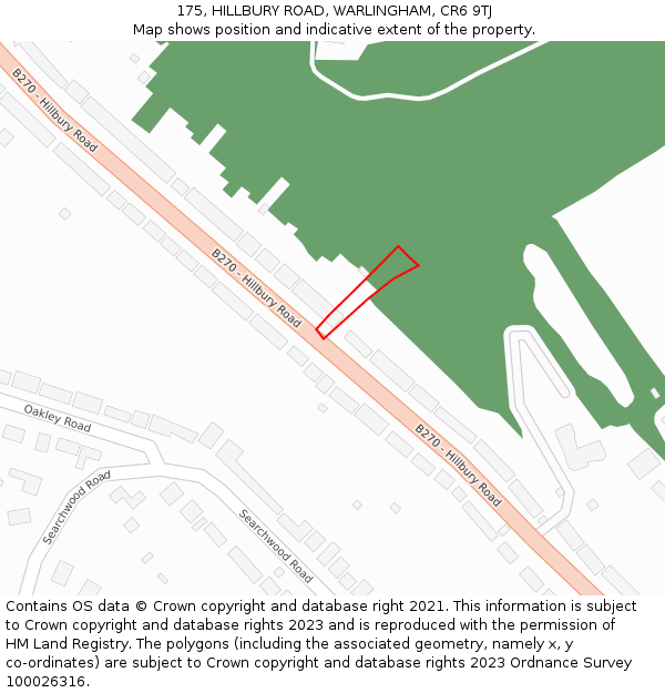 175, HILLBURY ROAD, WARLINGHAM, CR6 9TJ: Location map and indicative extent of plot