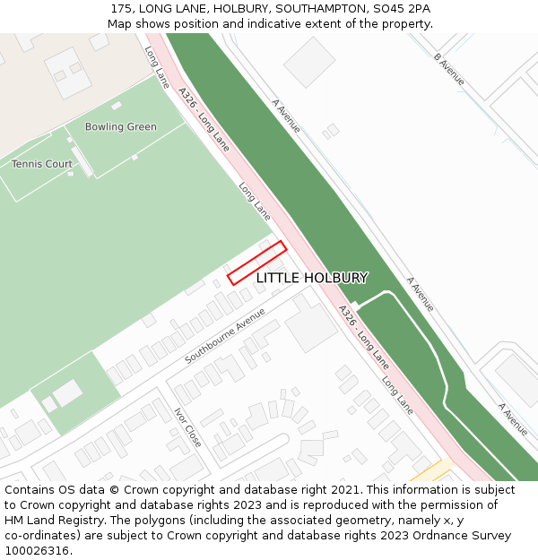 175, LONG LANE, HOLBURY, SOUTHAMPTON, SO45 2PA: Location map and indicative extent of plot