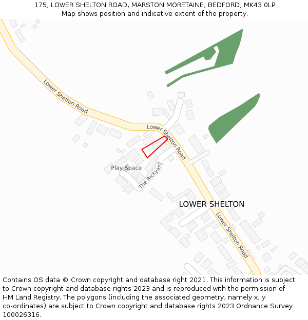 175, LOWER SHELTON ROAD, MARSTON MORETAINE, BEDFORD, MK43 0LP: Location map and indicative extent of plot