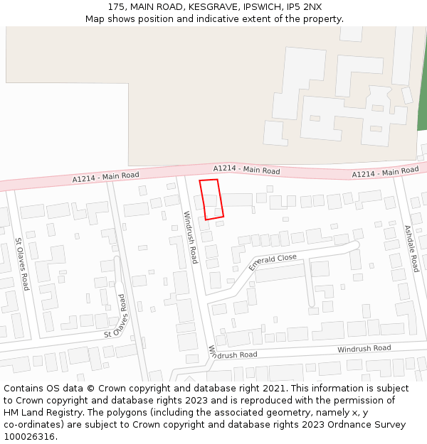 175, MAIN ROAD, KESGRAVE, IPSWICH, IP5 2NX: Location map and indicative extent of plot