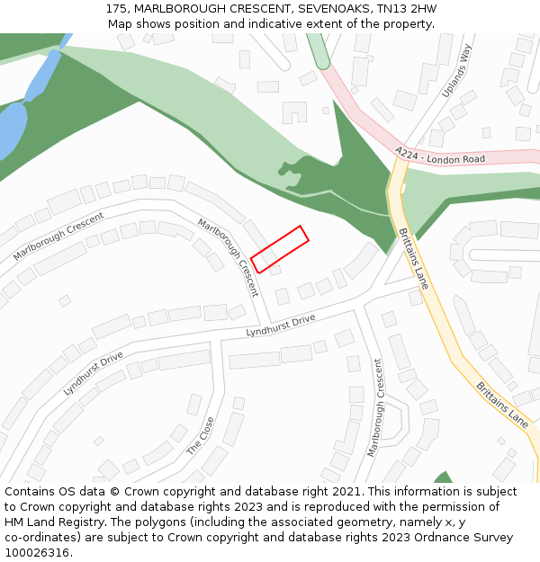 175, MARLBOROUGH CRESCENT, SEVENOAKS, TN13 2HW: Location map and indicative extent of plot