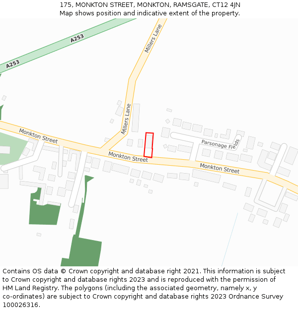 175, MONKTON STREET, MONKTON, RAMSGATE, CT12 4JN: Location map and indicative extent of plot