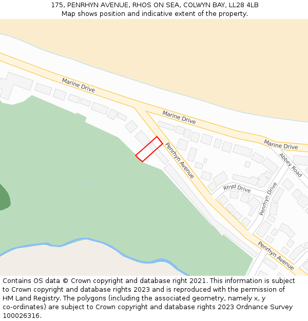 175, PENRHYN AVENUE, RHOS ON SEA, COLWYN BAY, LL28 4LB: Location map and indicative extent of plot