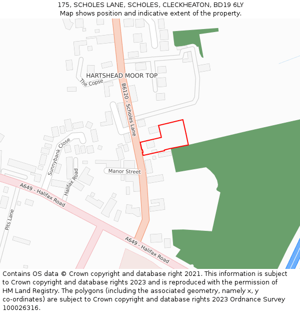 175, SCHOLES LANE, SCHOLES, CLECKHEATON, BD19 6LY: Location map and indicative extent of plot