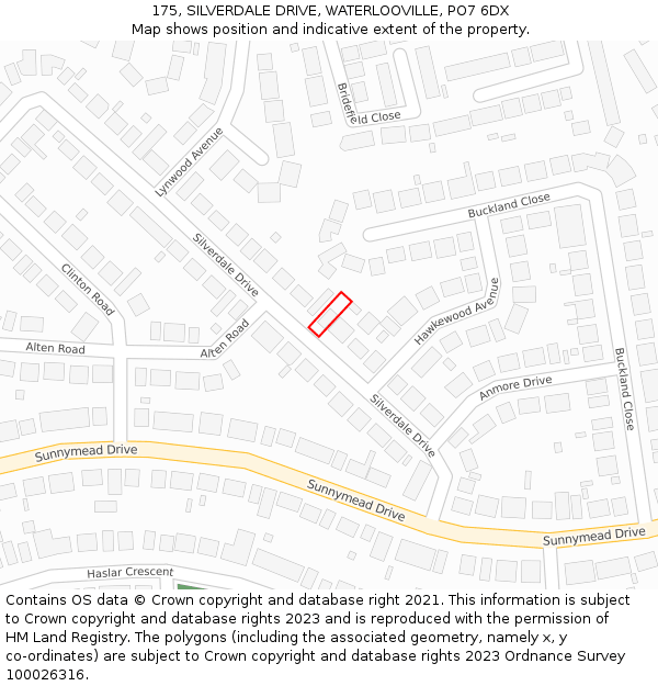 175, SILVERDALE DRIVE, WATERLOOVILLE, PO7 6DX: Location map and indicative extent of plot