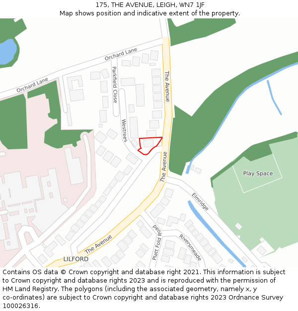 175, THE AVENUE, LEIGH, WN7 1JF: Location map and indicative extent of plot