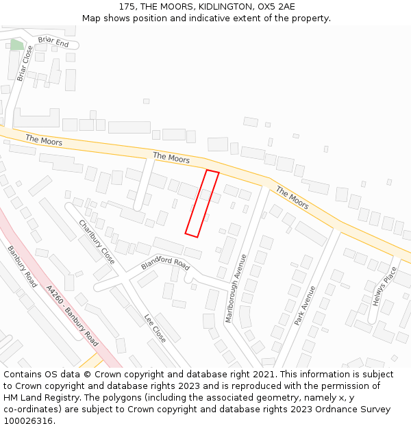 175, THE MOORS, KIDLINGTON, OX5 2AE: Location map and indicative extent of plot