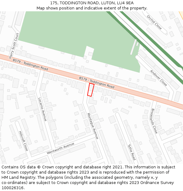 175, TODDINGTON ROAD, LUTON, LU4 9EA: Location map and indicative extent of plot