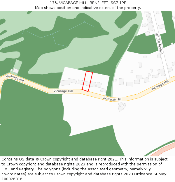 175, VICARAGE HILL, BENFLEET, SS7 1PF: Location map and indicative extent of plot