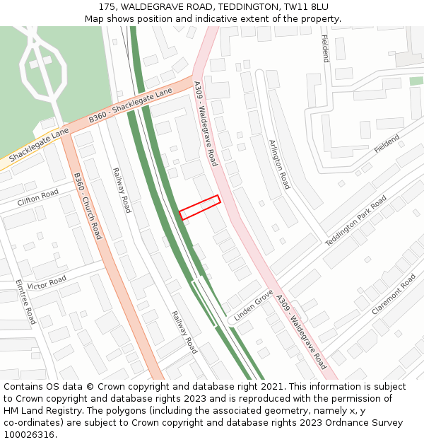 175, WALDEGRAVE ROAD, TEDDINGTON, TW11 8LU: Location map and indicative extent of plot