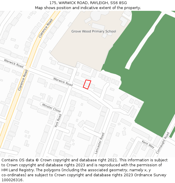 175, WARWICK ROAD, RAYLEIGH, SS6 8SG: Location map and indicative extent of plot