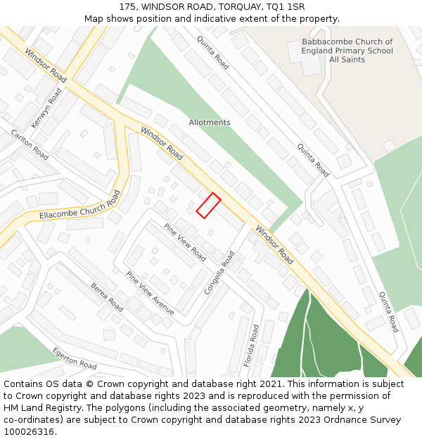 175, WINDSOR ROAD, TORQUAY, TQ1 1SR: Location map and indicative extent of plot