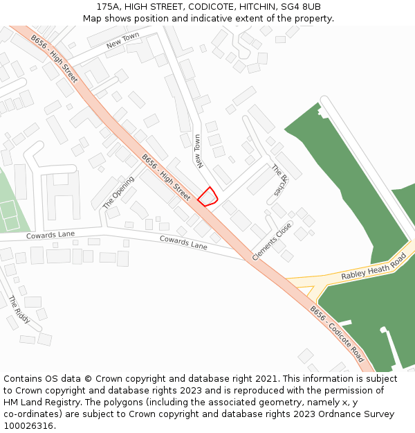 175A, HIGH STREET, CODICOTE, HITCHIN, SG4 8UB: Location map and indicative extent of plot