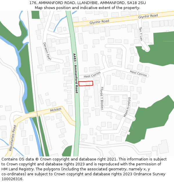 176, AMMANFORD ROAD, LLANDYBIE, AMMANFORD, SA18 2SU: Location map and indicative extent of plot