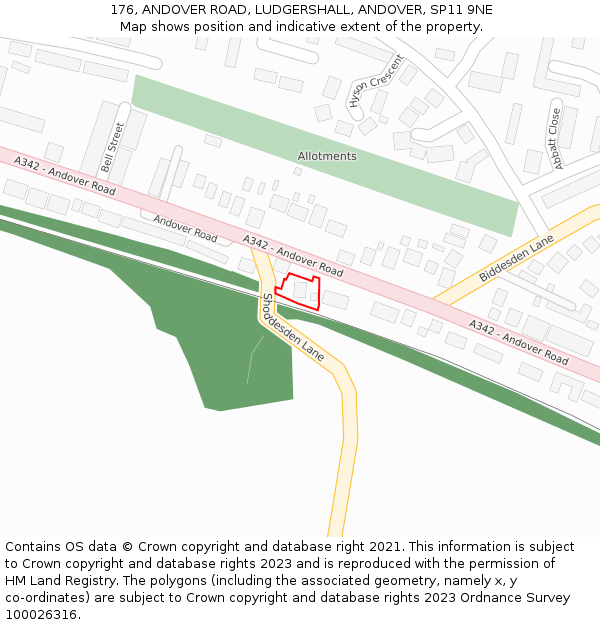 176, ANDOVER ROAD, LUDGERSHALL, ANDOVER, SP11 9NE: Location map and indicative extent of plot