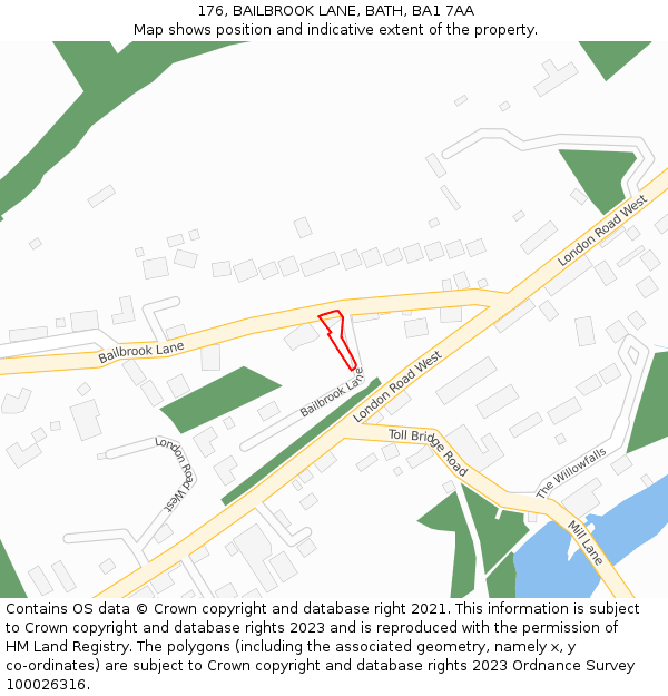 176, BAILBROOK LANE, BATH, BA1 7AA: Location map and indicative extent of plot