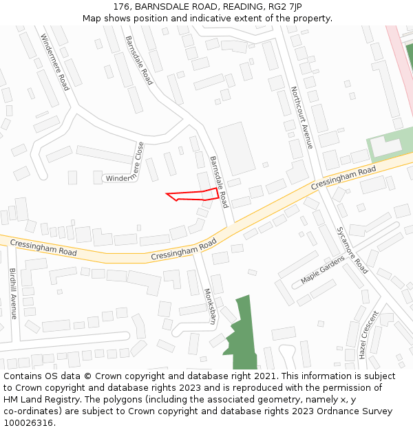 176, BARNSDALE ROAD, READING, RG2 7JP: Location map and indicative extent of plot