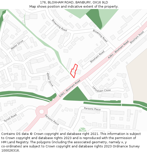 176, BLOXHAM ROAD, BANBURY, OX16 9LD: Location map and indicative extent of plot