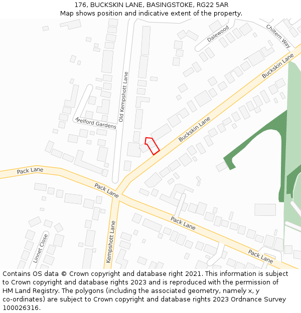 176, BUCKSKIN LANE, BASINGSTOKE, RG22 5AR: Location map and indicative extent of plot