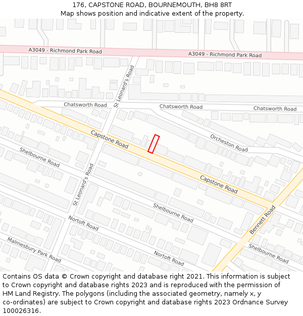 176, CAPSTONE ROAD, BOURNEMOUTH, BH8 8RT: Location map and indicative extent of plot