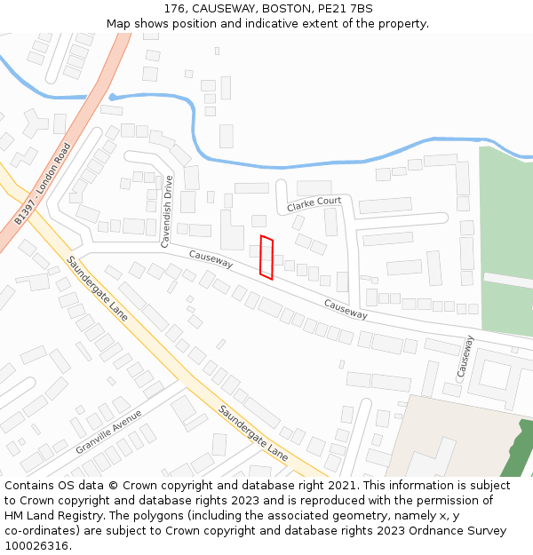 176, CAUSEWAY, BOSTON, PE21 7BS: Location map and indicative extent of plot