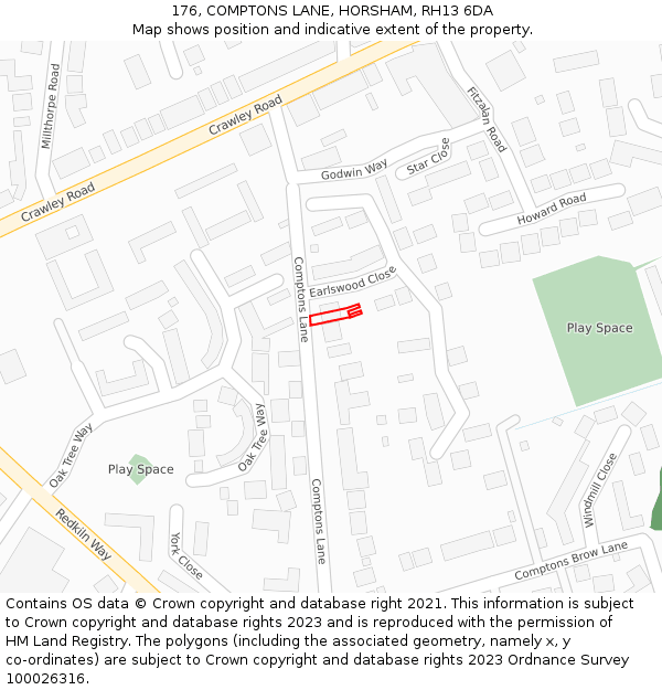 176, COMPTONS LANE, HORSHAM, RH13 6DA: Location map and indicative extent of plot