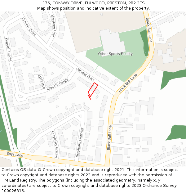 176, CONWAY DRIVE, FULWOOD, PRESTON, PR2 3ES: Location map and indicative extent of plot