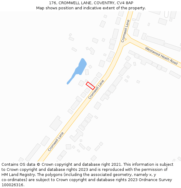 176, CROMWELL LANE, COVENTRY, CV4 8AP: Location map and indicative extent of plot