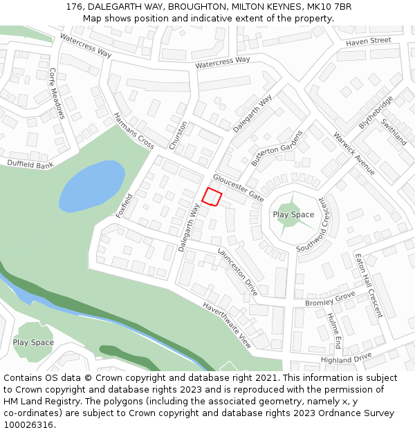 176, DALEGARTH WAY, BROUGHTON, MILTON KEYNES, MK10 7BR: Location map and indicative extent of plot