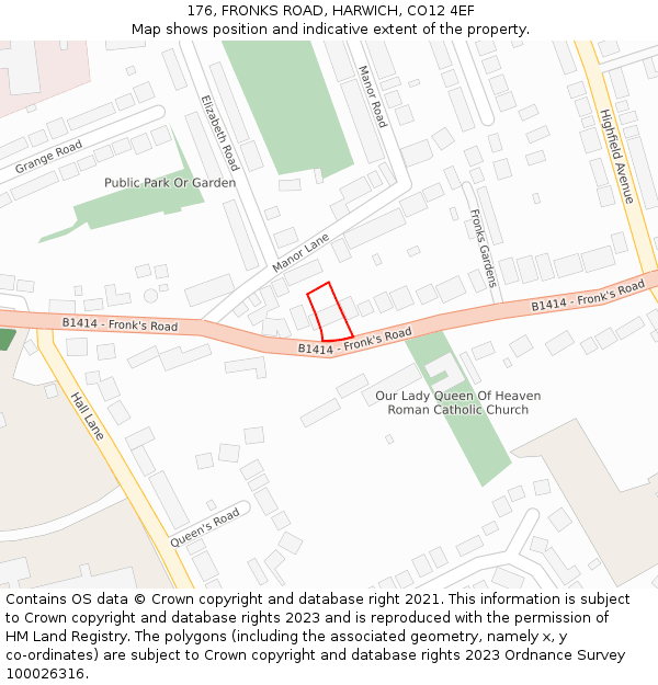 176, FRONKS ROAD, HARWICH, CO12 4EF: Location map and indicative extent of plot