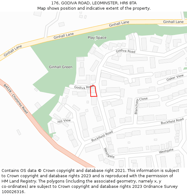 176, GODIVA ROAD, LEOMINSTER, HR6 8TA: Location map and indicative extent of plot