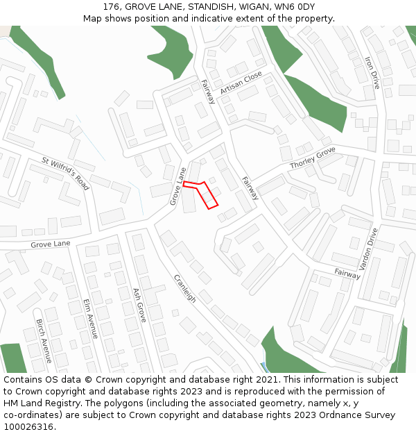 176, GROVE LANE, STANDISH, WIGAN, WN6 0DY: Location map and indicative extent of plot