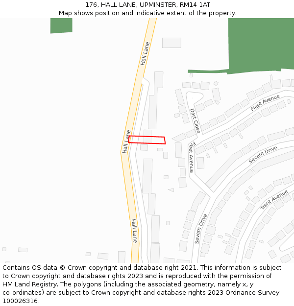 176, HALL LANE, UPMINSTER, RM14 1AT: Location map and indicative extent of plot