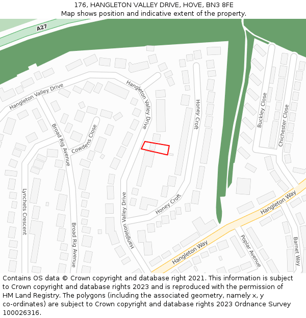 176, HANGLETON VALLEY DRIVE, HOVE, BN3 8FE: Location map and indicative extent of plot