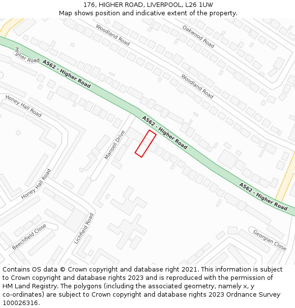 176, HIGHER ROAD, LIVERPOOL, L26 1UW: Location map and indicative extent of plot