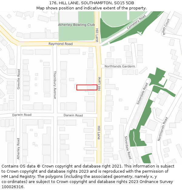 176, HILL LANE, SOUTHAMPTON, SO15 5DB: Location map and indicative extent of plot