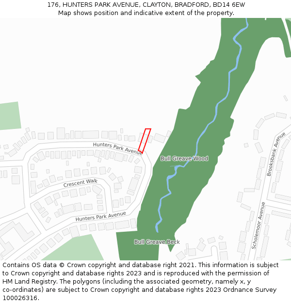 176, HUNTERS PARK AVENUE, CLAYTON, BRADFORD, BD14 6EW: Location map and indicative extent of plot