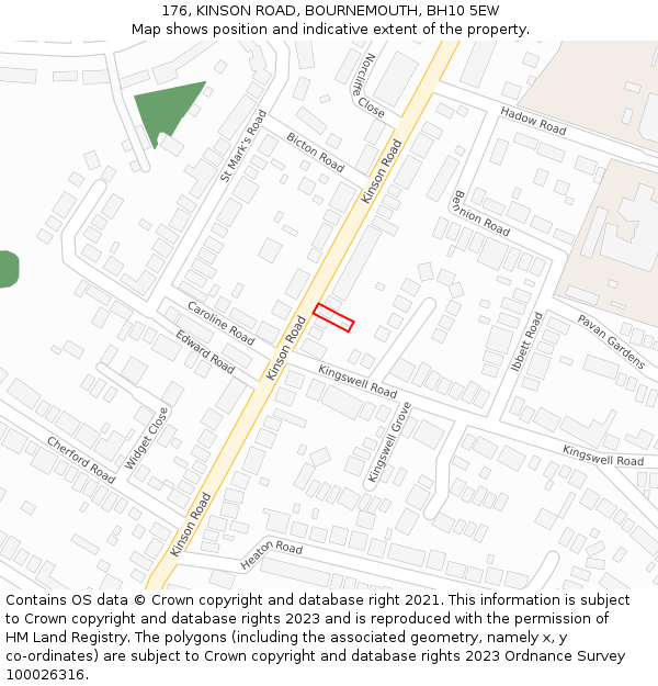 176, KINSON ROAD, BOURNEMOUTH, BH10 5EW: Location map and indicative extent of plot